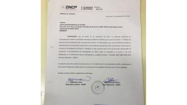 DNCP suspendió llamado de almuerzo escolar en Guairá e investiga el caso
