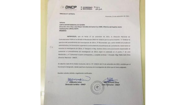 DNCP suspendió llamado de almuerzo escolar en Guairá e investiga el caso