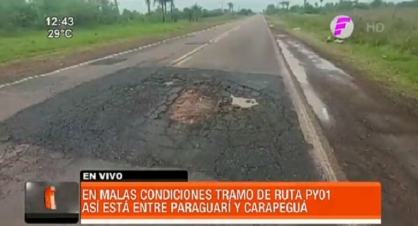 Denuncian pésimo estado de tramo de ruta entre Paraguarí y Carapeguá