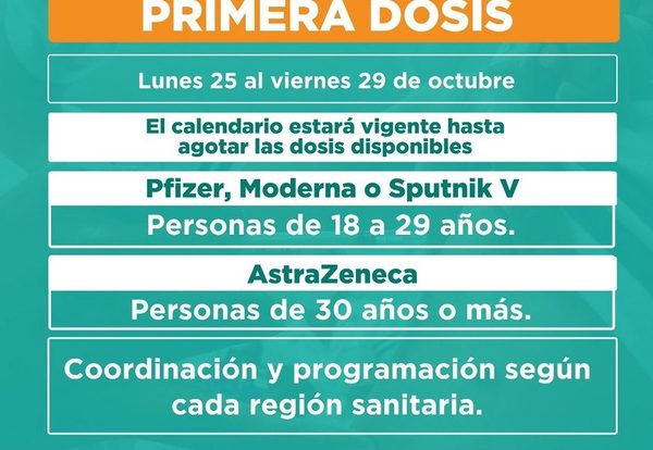 Avanzará vacunación con primera dosis desde el lunes 25 de octubre