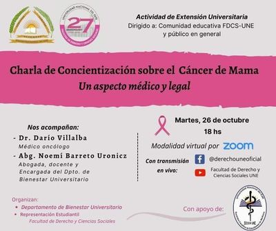 Organizan charla Online sobre cáncer de mama