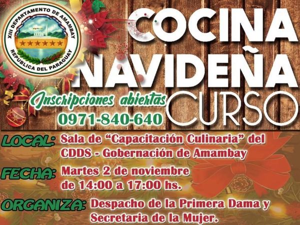 Inscripciones abiertas para el curso de cocina navideña en la Gobernación