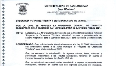 Junta Municipal: No socializaron modificación de ordenanza tributaria para el 2022 » San Lorenzo PY