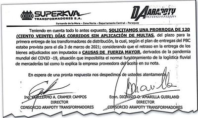 ANDE reportará a Contrataciones sobre incumplimientos del consorcio de ex senador expulsado - Nacionales - ABC Color
