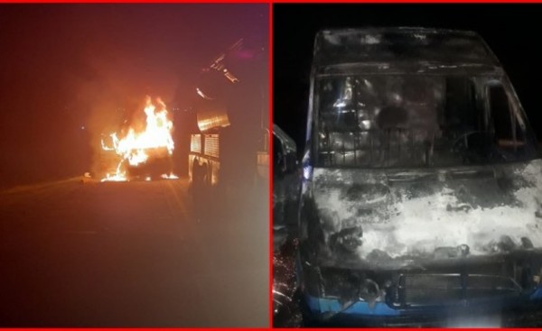 Furgón se incendia en plena marcha en Minga Guazú