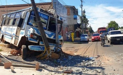 Vetusto colectivo derriba columnas y deja sin luz a vecinario