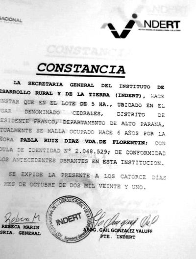 INDERT denuncia falsificación de documentos en Presidente Franco