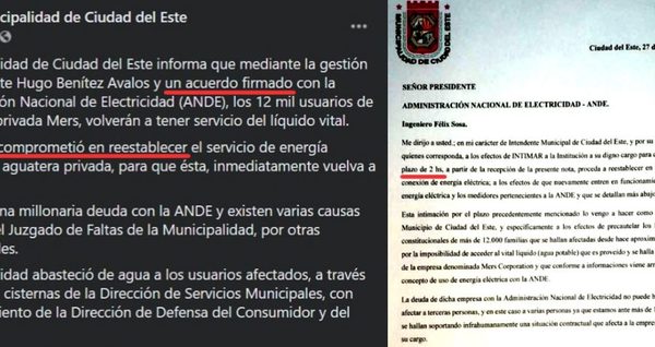 Ande no puede ser intimada por el intendente, y desmienten acuerdo firmado en el caso aguatera Mers