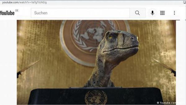 Un dinosaurio critica a los humanos en campaña de la ONU sobre el cambio climático
