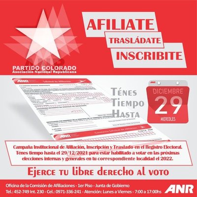 ANR informó sobre fechas límites para afiliaciones y traslados con miras a las internas del 2022 - ADN Digital