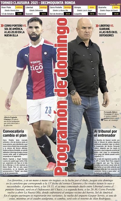 Programón de domingo en el torneo Clausura - Fútbol - ABC Color