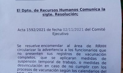 Cooperativa anuncia suspensión y hasta desvinculación de funcionarios que no se vacunen