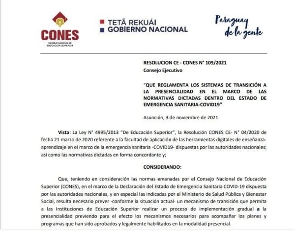 CONES reglamenta regreso gradual a presencialidad para año lectivo 2022