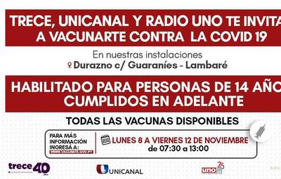 ¡Vacunación abierta a todo público en Trece y Unicanal desde este lunes!