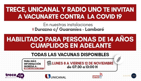 ¡Buenas noticias!: desde este lunes habrá vacunación anticovid en Unicanal y Trece