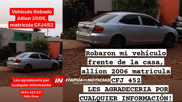 HURTAN VEHÍCULO QUE ESTABA ESTACIONADO EN LA VÍA PÚBLICA EN CARLOS A. LÓPEZ - Itapúa Noticias