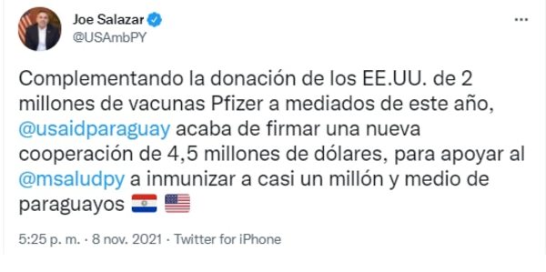 USAID donará US$ 4,5 millones para vacunación anticovid en Paraguay - Nacionales - ABC Color