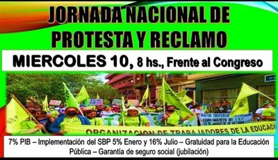 Líderes Sindicales de Educación anuncian Jornada Nacional de Protesta y Reclamo mañana miércoles en el microcentro de Asunción