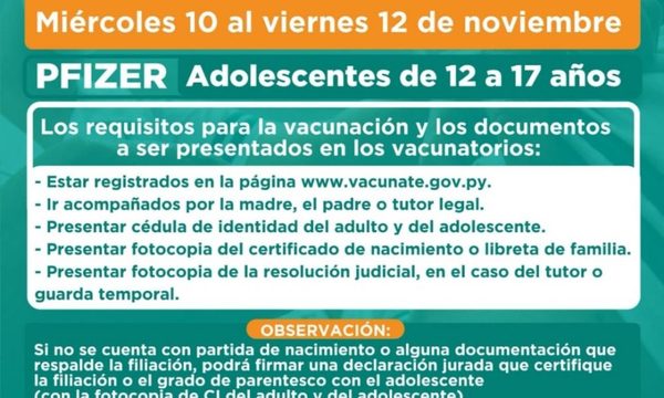 Adolescentes a partir de 12 años podrán acceder a vacuna anticovid