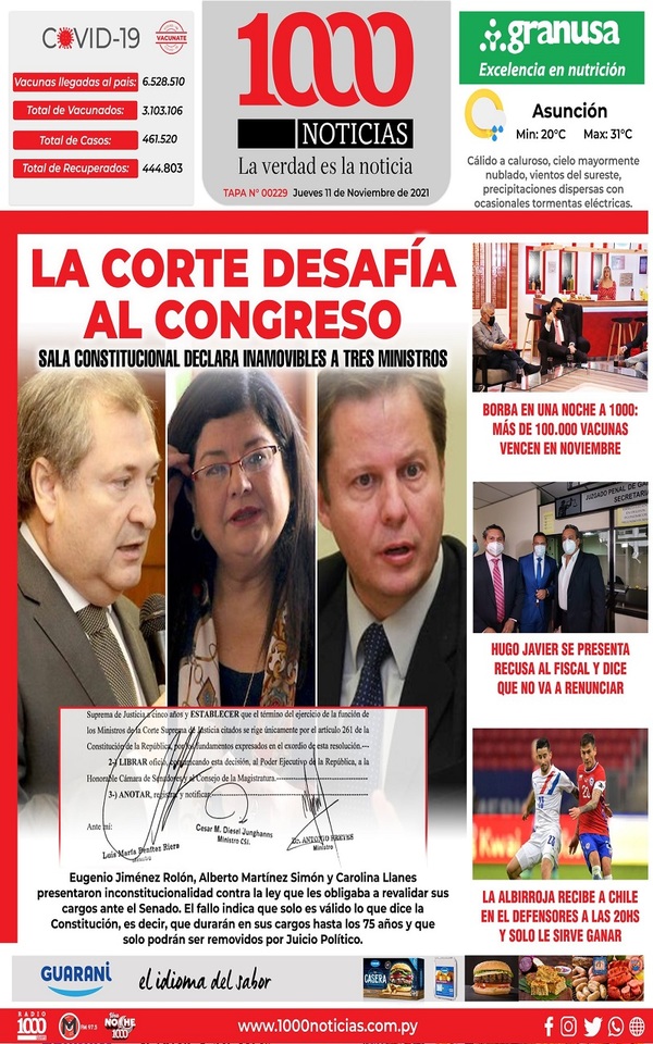 Portadas de este jueves 11 de noviembre de 2021