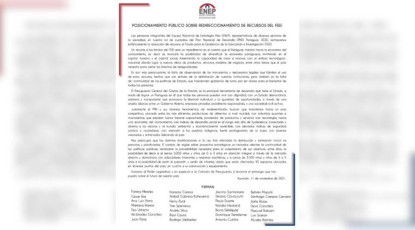 Diario HOY | Integrantes de Estrategia País rechazan reasignación de recursos del FEEI