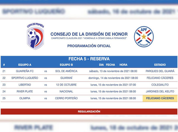 Así se jugará la fecha de regularización - APF