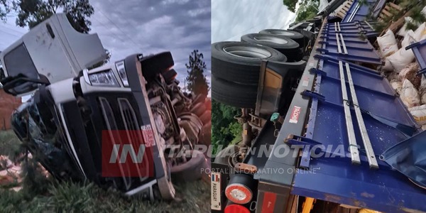 CONDUCTOR DE CAMIÓN PERDIÓ EL CONTROL Y VOLCÓ EN FRAM - Itapúa Noticias