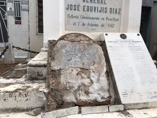 Robaron la placa histórica de la tumba del General E. Díaz en la Recoleta - Nacionales - ABC Color