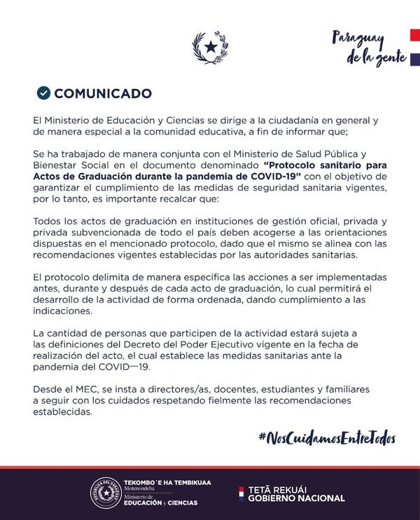 Colaciones: Asociación de Instituciones Educativas Privadas del Paraguay recomienda que invitados especiales posean carnet de vacunación - La Primera Mañana - ABC Color