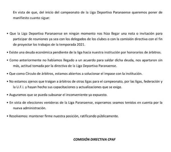 Liga Paranaense no paga deuda a árbitros y prefiere no tenerlos en cuenta para campeonato