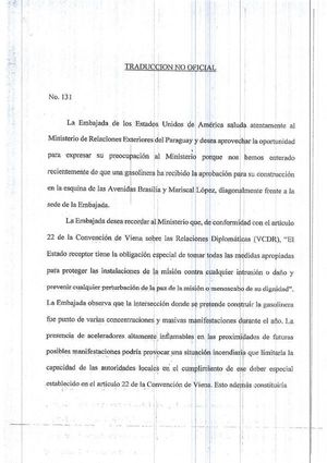 Cancillería da trámite a nota de “preocupación” por gasolinera frente a Embajada de Estados Unidos - Nacionales - ABC Color