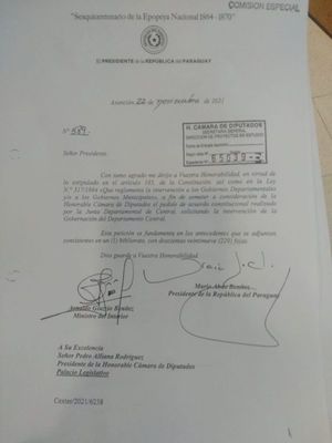 Cámara de Diputados tiene quince días para decidir intervención de la Gobernación de Central - Nacionales - ABC Color