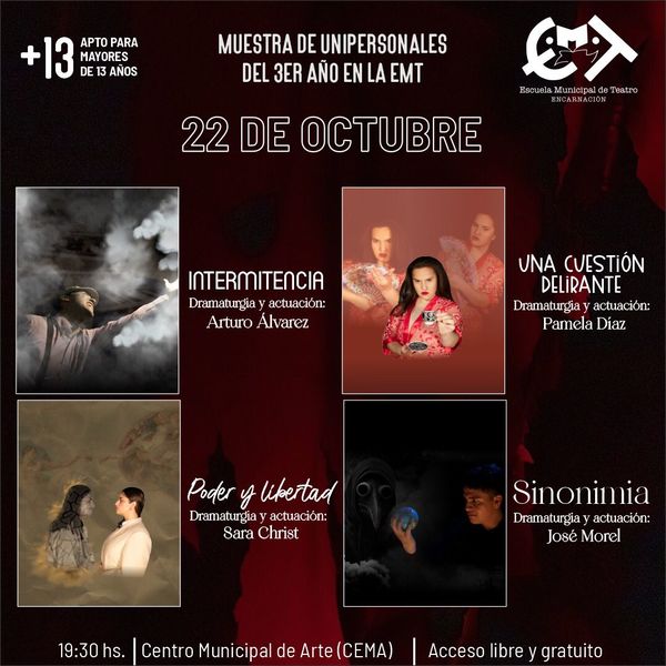 Escuela Municipal de Teatro de Encarnación invita a la presentación de 8 obras unipersonales