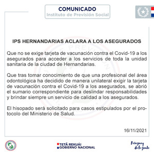 IPS abre un sumario a la odontóloga de Hernandarias que exigía carnet de vacunación a los pacientes