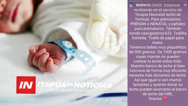 PIDEN DONACIONES PARA BEBÉS PREMATUROS INTERNADOS EN EL HRE. - Itapúa Noticias