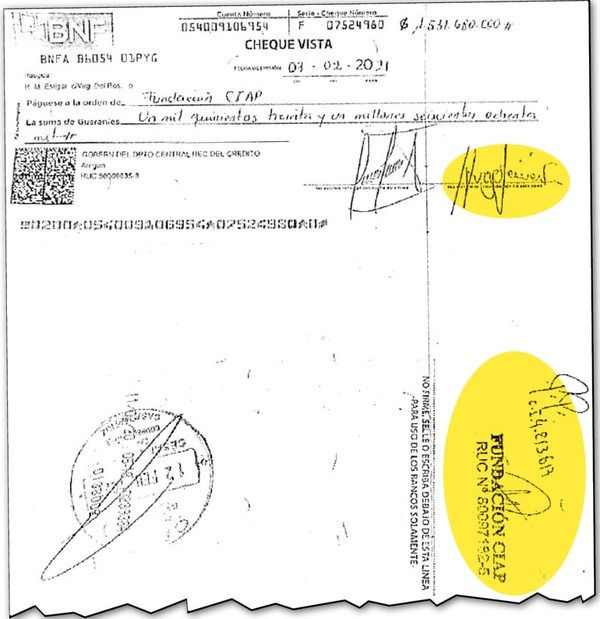 Hugo Javier firmó los cinco cheques que fueron efectivizados en el BNF - Nacionales - ABC Color