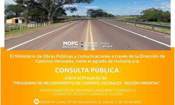 Iniciarán consulta pública para diseño de caminos vecinales en Guairá, Alto Paraná y Canindeyú
