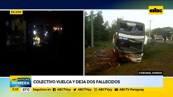 Colectivo de larga distancia vuelca en Coronel Oviedo y deja dos mujeres fallecidas - ABC Noticias - ABC Color