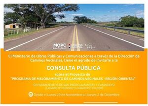 Anuncian consulta pública para diseño de caminos vecinales en Guairá, Alto Paraná y Canindeyú - ADN Digital