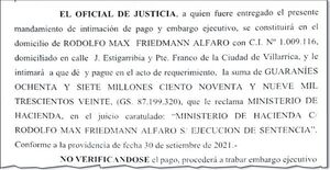 Friedmann fue intimado vía judicial por falta de pago de impuestos - Nacionales - ABC Color