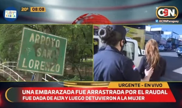 Embazada empujada a raudal ahora está detenida