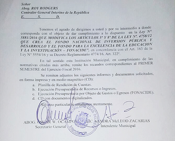 FONACIDE: Comuna presentó informe del primer cuatrimestre - Noticde.com