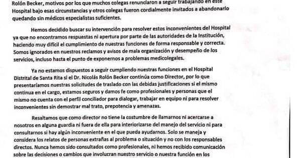La Nación / Santa Rita: por maltratos y mal desempeño, médicos exigen cambio del director del hospital