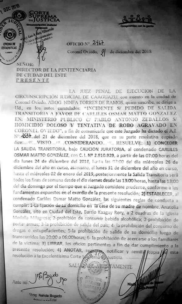 Otro peligroso sujeto con “salida transitoria” en cárcel de CDE de la mano de cuestionada jueza