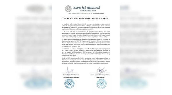 Diario HOY | Academia de la Lengua repudia "ninguneo" del MEC al guaraní
