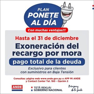 ANDE recuerda vigencia del “Plan Ponete al Día” con ventajas y beneficios para clientes morosos - .::Agencia IP::.
