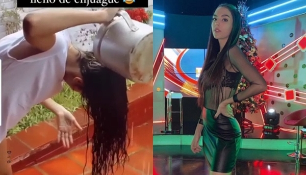 A falta de agua, Natty Balbuena se lavó el pelo bajo la lluvia - Teleshow