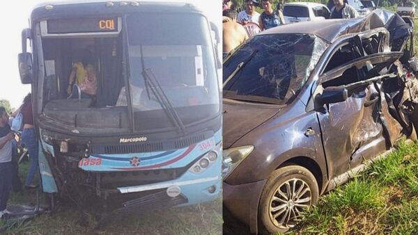 Choque entre bus hacinado de pasajeros y un auto deja heridos