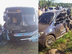 Choque entre bus hacinado de pasajeros y un auto deja heridos - Noticiero Paraguay