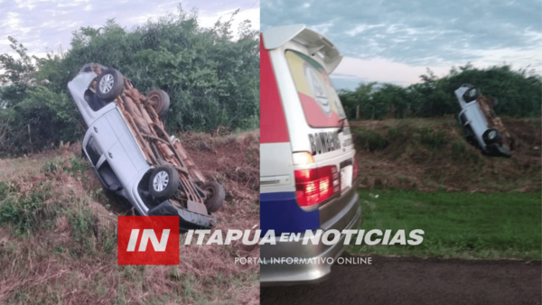 CAMIONETA VOLCÓ VIOLENTAMENTE SOBRE LA RUTA 1, ZONA DE CNEL. BOGADO - Itapúa Noticias